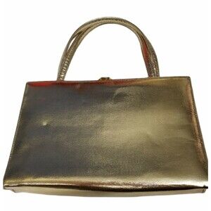VTG La France Gold Metallic Leather Evening Bag Purse, top handle, jeweled clasp